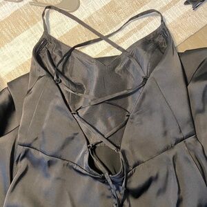 Azazie Mei Black Stretch Satin Bridesmaid Dress